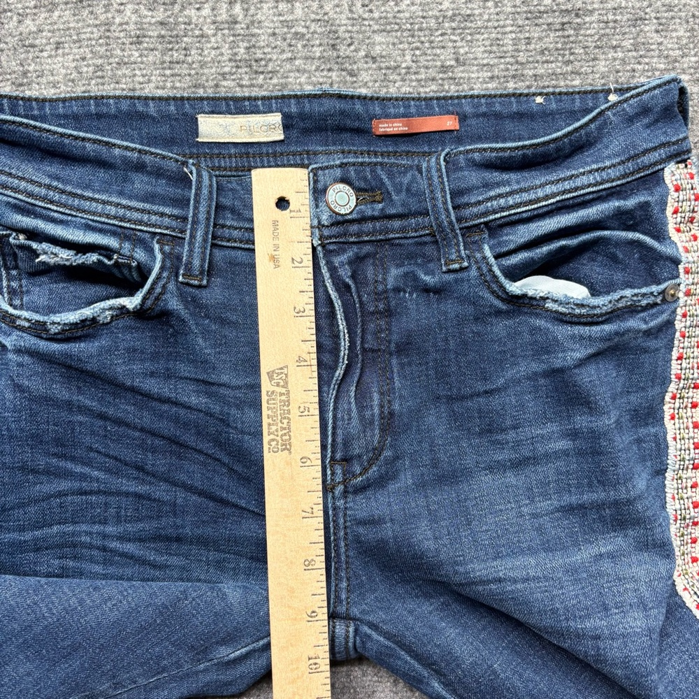 PILCRO ANTHROPOLOGIE Jeans Womens 27 Blue SLIM Boyfriend Crop Embroidered - Picture 9 of 14